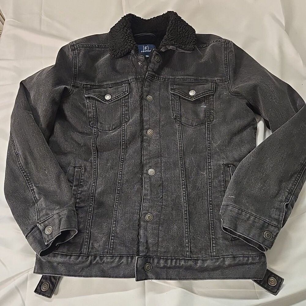 Black Denim Jacket Women M Sherpa Wool George Western Gorpcore Streetwear